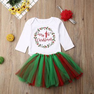 Santa Holidays outfit baby girl set